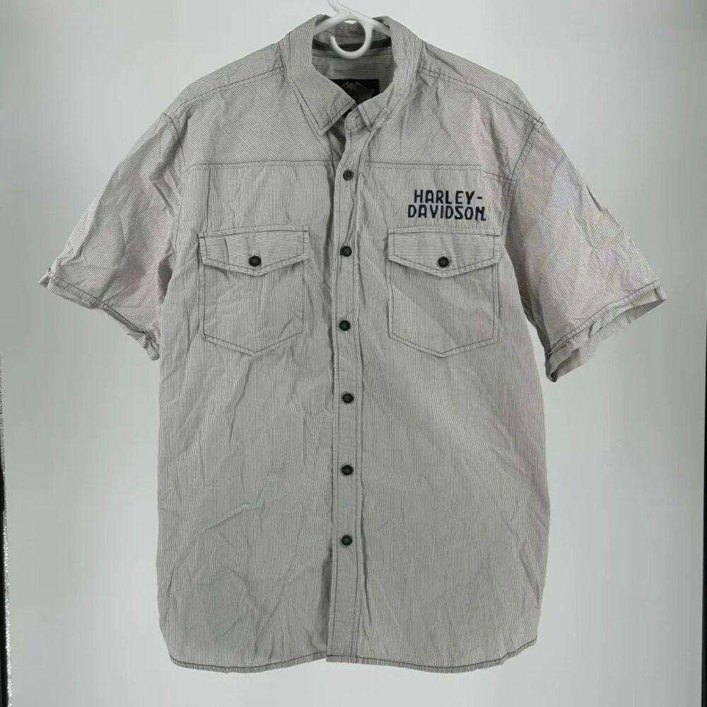 Harley Davidson Pinstripe Biker Button Shirt Size Large